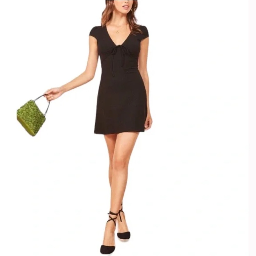 Reformation Margie Black Ribbed Mini Dress EUC - Picture 1 of 10